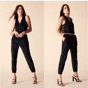 NWT St. Roche Opal Cotton Corduroy Black Pants Joggers Mid Rise Ankle Velvet XS